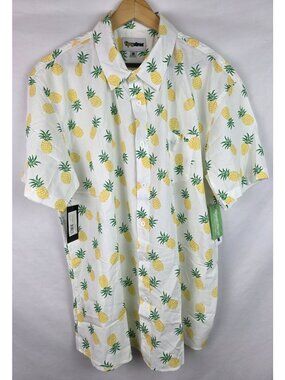 Tipsy Elves Men's Shirt Size XXL White Pineapple Parade Hawaiian Button Down Top